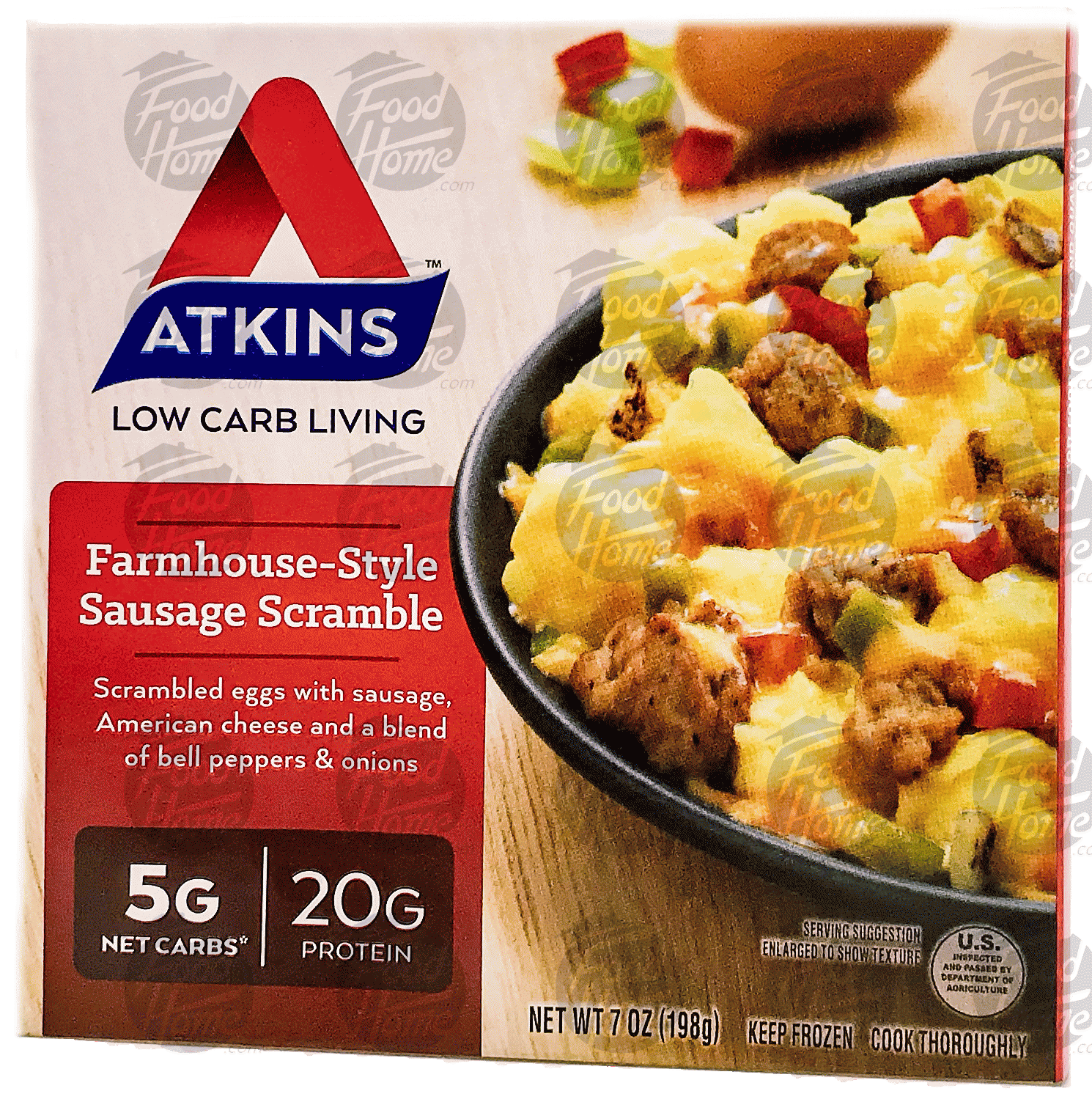 Atkins  farmhouse-style sausage scramble; scrambled eggs, sausage, american cheese, green & red peppers Full-Size Picture